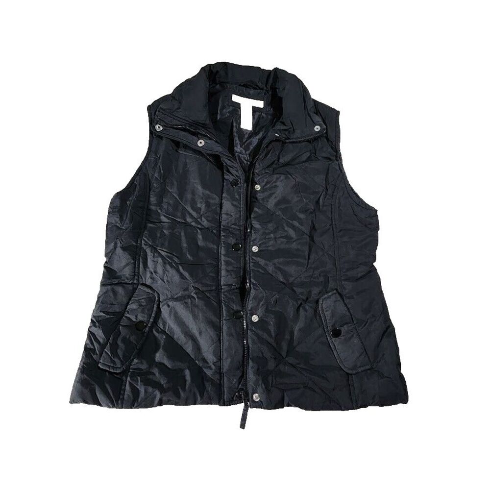 Geoffrey Beene Sport Puffer Vest Top Womens Size L Black Softshell Zip Up Snaps